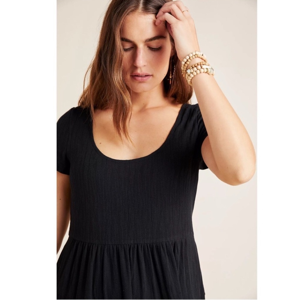 Maeve Anthropologie Gillian Tiered Maxi Dress Short Sleeve Black Small Boho - Picture 3 of 12